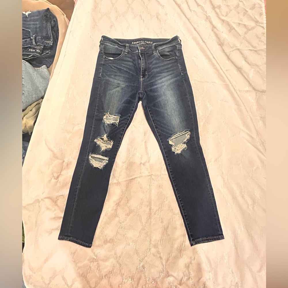 American Eagle Outfitters Dark Blue Distressed Skinny Jeans